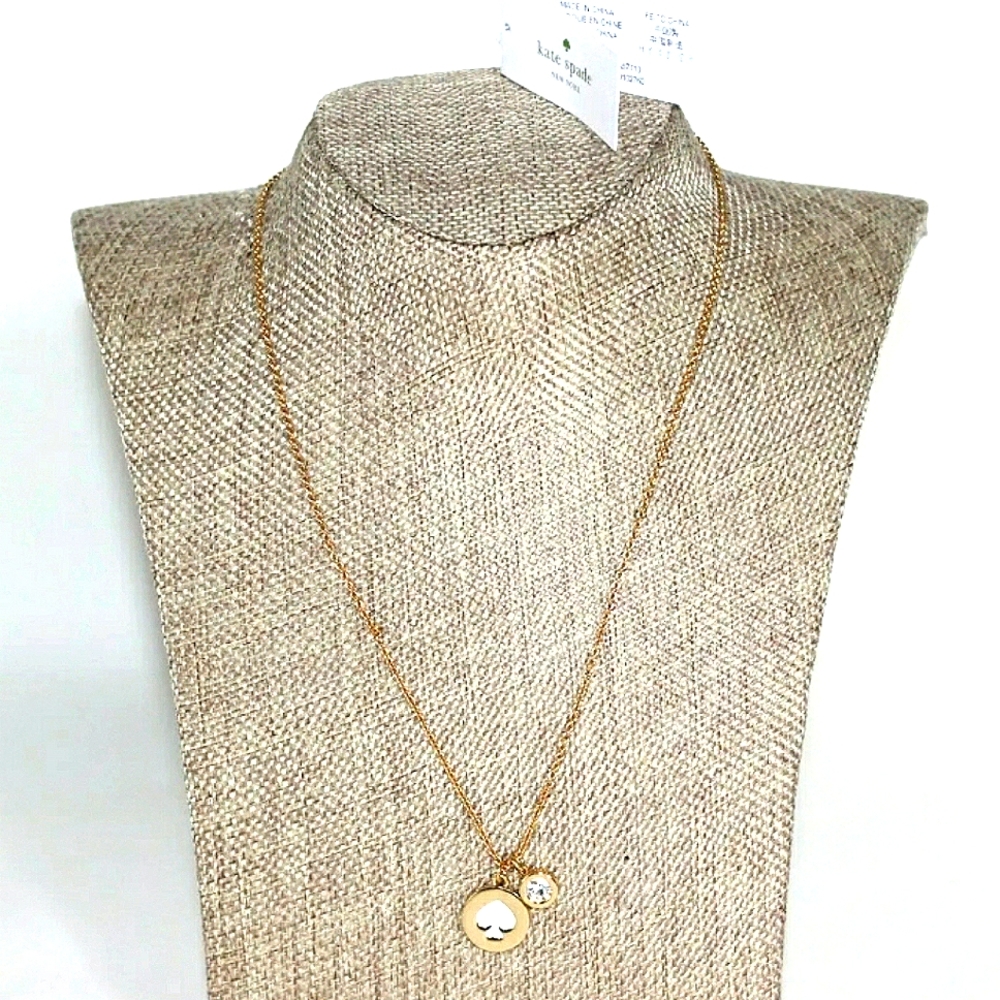 NEW KATE SPADE 2016 "SPOT THE SPADE" DIAMOND HARDWARE NECKLACE; WHITE/GOLD TONE